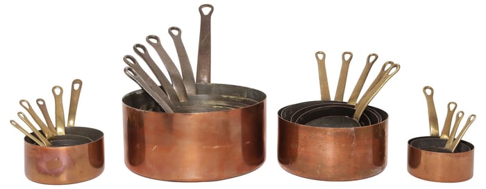 (21) FRENCH COPPER & METAL GRADUATED SAUCEPANS