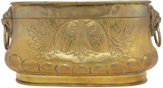 ENGLISH VICTORIAN BRASS REPOUSSE ARMORIAL PLANTER/ JARDINIERE
