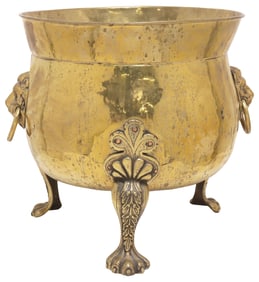 ENGLISH BRASS PLANTER / JARDINIERE ON PAW FEET