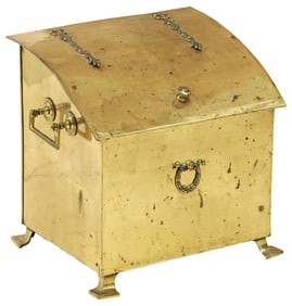 ENGLISH EDWARDIAN BRASS HINGED-TOP COAL BIN
