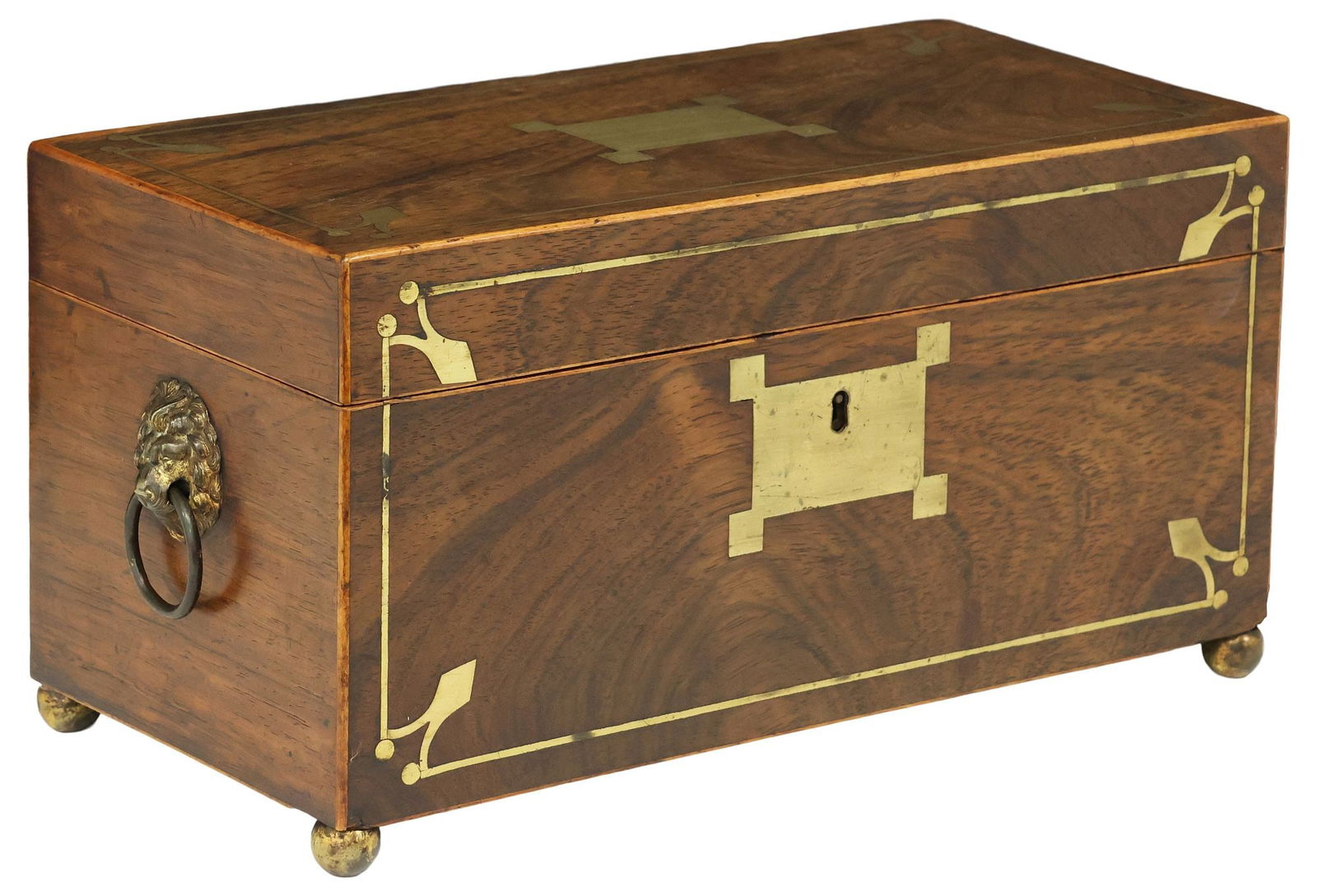 ENGLISH REGENCY BRASS-INLAID ROSEWOOD TEA CADDY (1 of 5)