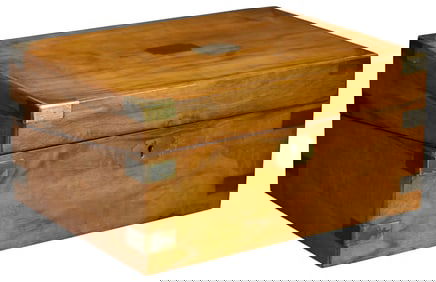 ENGLISH BRASS-FITTED WALNUT WRITING SLOPE/ TRAVEL DESK