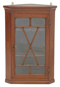 ENGLISH MARQUETRY & MAHOGANY WALL-HANGING CORNER CABINET