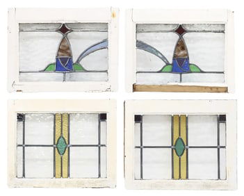 (4) ENGLISH ARCHITECTURAL STAINED & LEADED GLASS WINDOWS