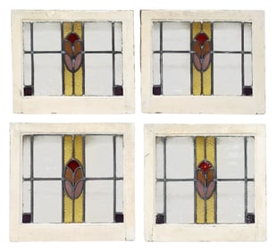 (4) ENGLISH ARCHITECTURAL STAINED & LEADED GLASS WINDOWS