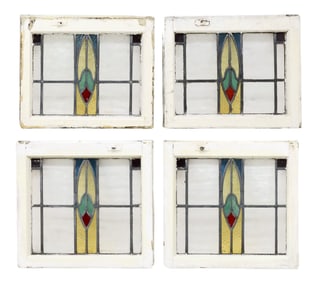 (4) ENGLISH ARCHITECTURAL STAINED & LEADED GLASS WINDOWS