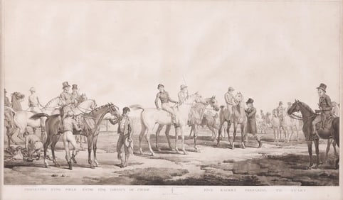 AFTER CARLE VERNET (D.1832) EQUESTRIAN ENGRAVING, '5 RACERS PREPARING TO START'