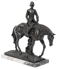 ITALIAN A. SANTINI CAST EQUESTRIAN SCULPTURE, HORSE & JOCKEY