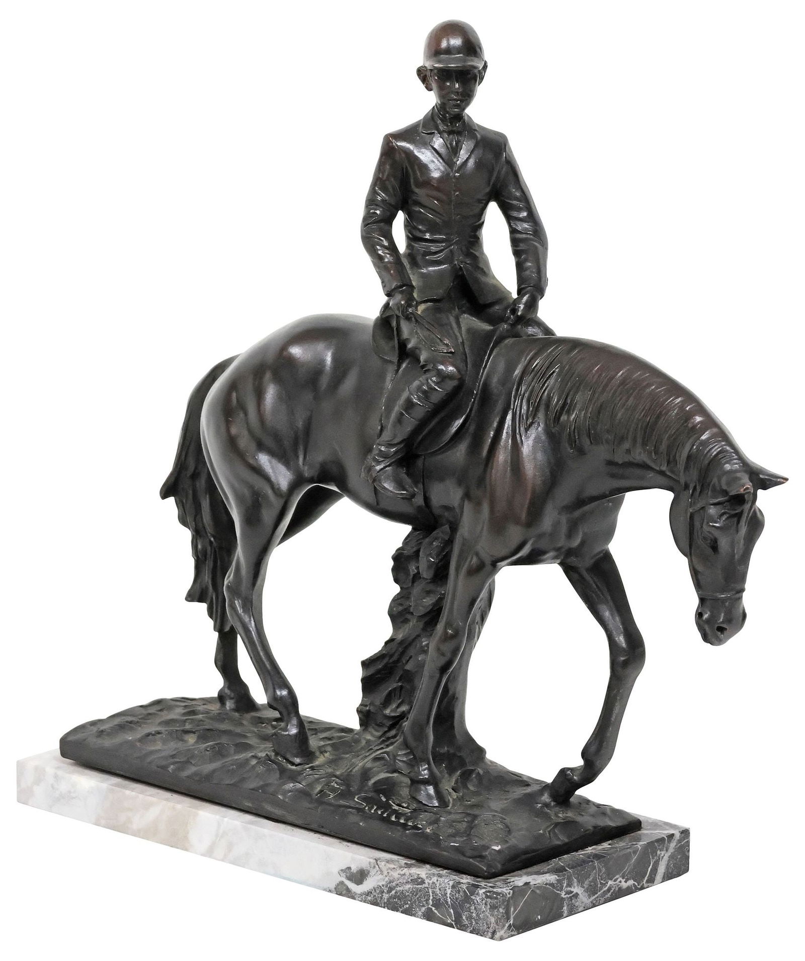 ITALIAN A. SANTINI CAST EQUESTRIAN SCULPTURE, HORSE & JOCKEY (1 of 6)