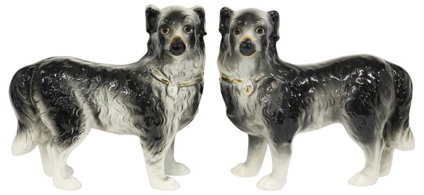 (2) ENGLISH STAFFORDSHIRE MANTEL FIGURES OF BORDER COLLIES