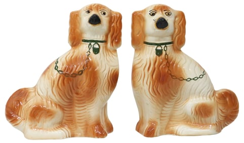 (2) ENGLISH STAFFORDSHIRE MANTEL SPANIEL DOGS