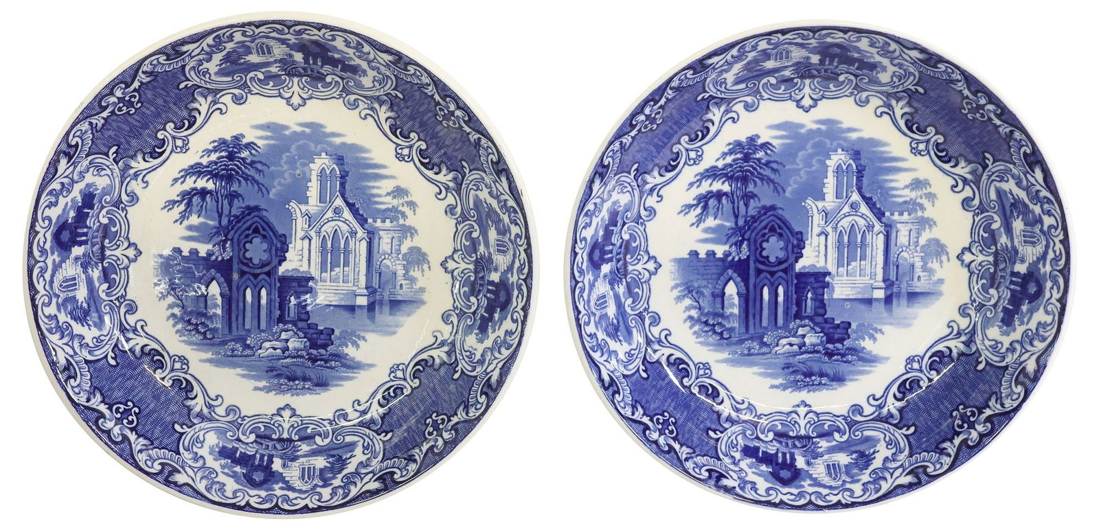 (2) ENGLISH STAFFORDSHIRE TRANSFERWARE 'ABBEY' CENTERPIECE BOWLS (1 of 3)