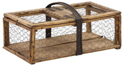 RUSTIC FRENCH WOOD & CHICKEN WIRE CRATE