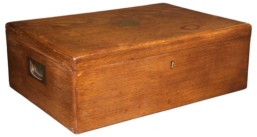 ENGLISH SHEFFIELD LINED OAK STORAGE BOX WITH REMOVABLE TRAY