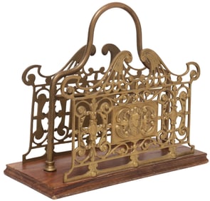 ENGLISH VICTORIAN STYLE GILT METAL LETTER RACK / STATIONARY STAND