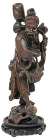 CHINESE CARVED HARDWOOD LONGEVITY FIGURE, SHOU LAO
