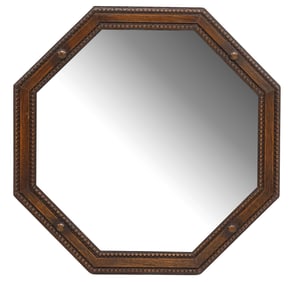 ENGLISH JACOBEAN STYLE OCTAGONAL OAK WALL MIRROR