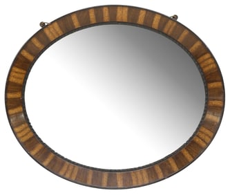 ENGLISH EDWARDIAN CONTRASTING WOOD OVAL WALL MIRROR
