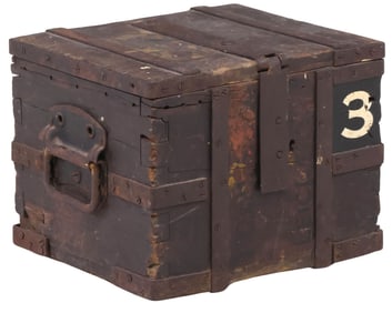RUSTIC ENGLISH IRON-BANDED WOOD WORK BOX