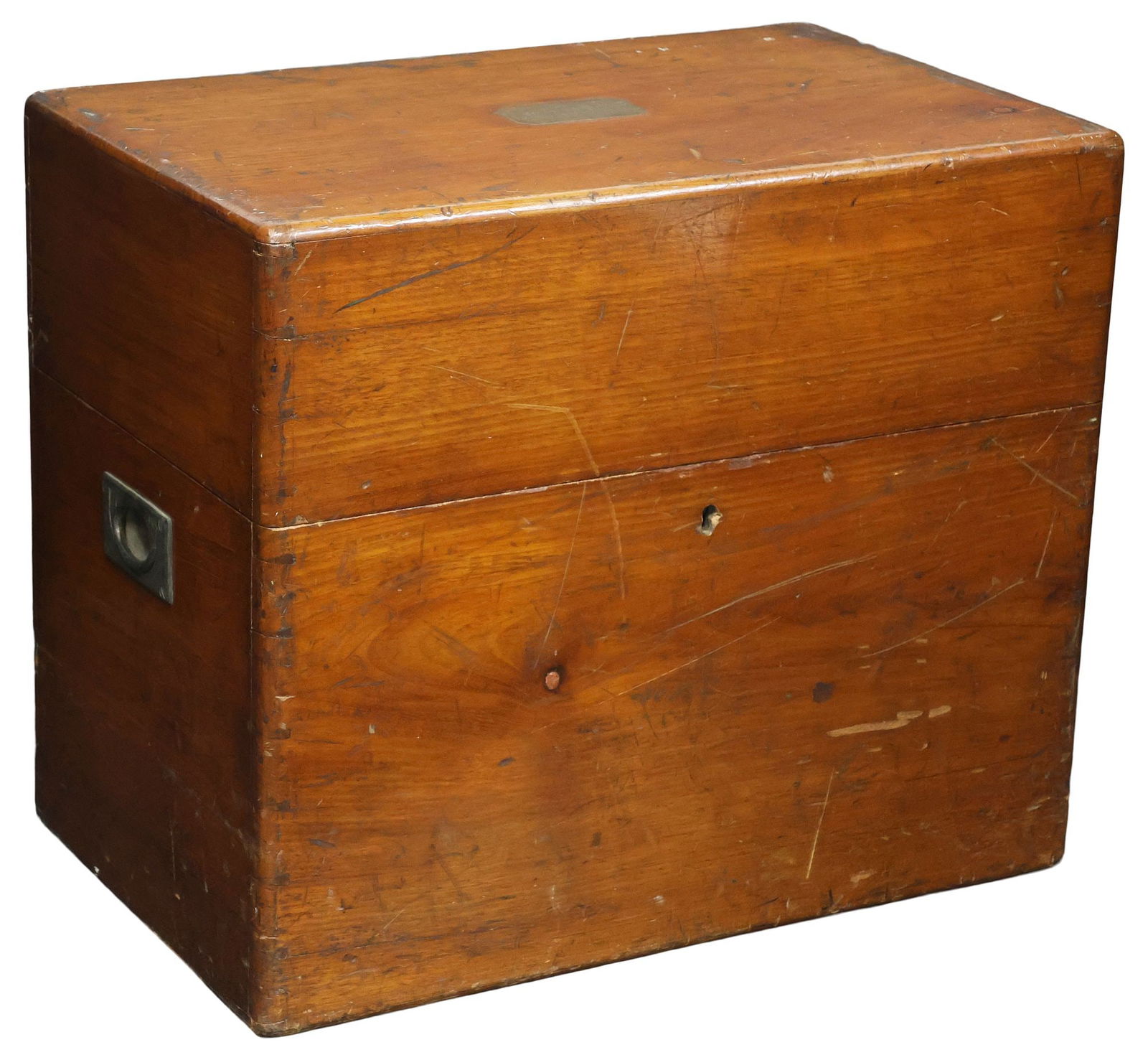 ENGLISH VICTORIAN OAK FELT-LINED STORAGE BOX WITH CHURCH PLAQUE (1 of 6)