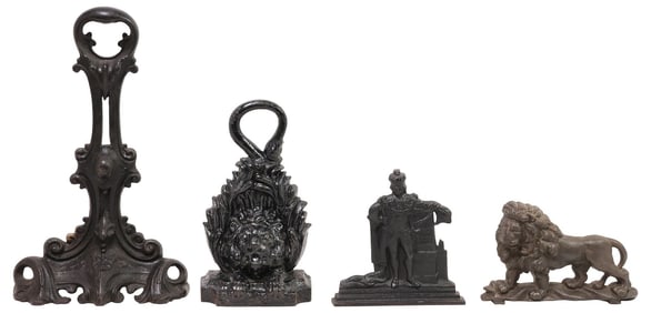 (4) ENGLISH CAST IRON FIGURAL & DECORATIVE DOOR PORTERS