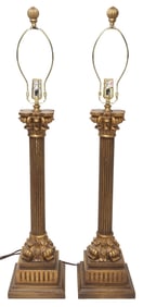 (2) LARGE NEOCLASSICAL STYLE PARCEL-GILT COLUMN 1-LT TABLE LAMPS, 36.5"H