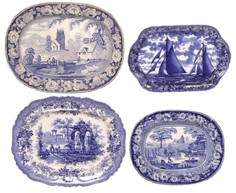 (4) ENGLISH STAFFORDSHIRE BLUE & WHITE TRANSFERWARE PLATTERS