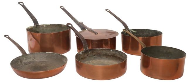 (7) FRENCH COPPER & METAL KITCHENWARE, POTS & PANS