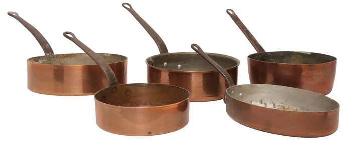(5) FRENCH COPPER & IRON KITCHENWARE PANS