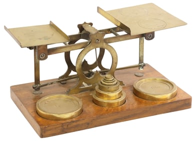 S. MORDAN & CO. BRASS POSTAL SCALE & WEIGHTS