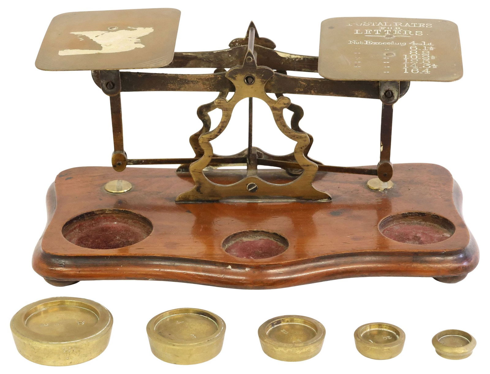 ENGLISH BRASS & MAHOGANY POSTAL SCALES & WEIGHTS (1 of 4)