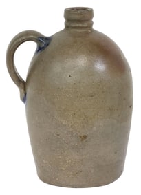 AMERICAN SALT-GLAZE STONEWARE JUG / PITCHER WITH COBALT ACCENTS