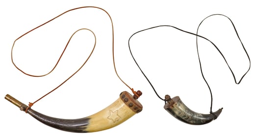 (2) CARVED POWDER HORNS