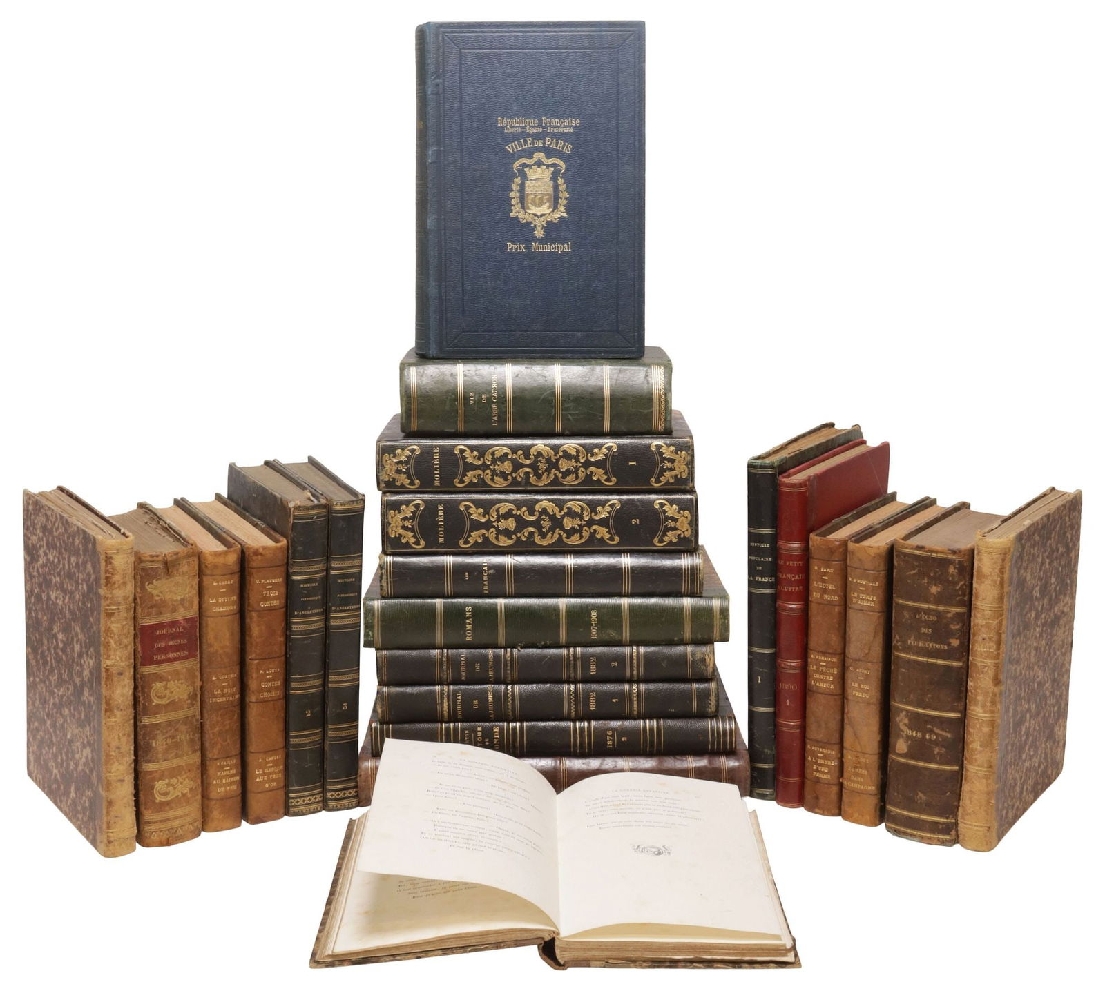 (23) FRENCH LEATHER-BOUND LIBRARY SHELF BOOKS (1 of 3)