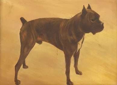 FRAMED OIL ON CANVAS PAINTING, PORTRAIT OF A BOXER DOG