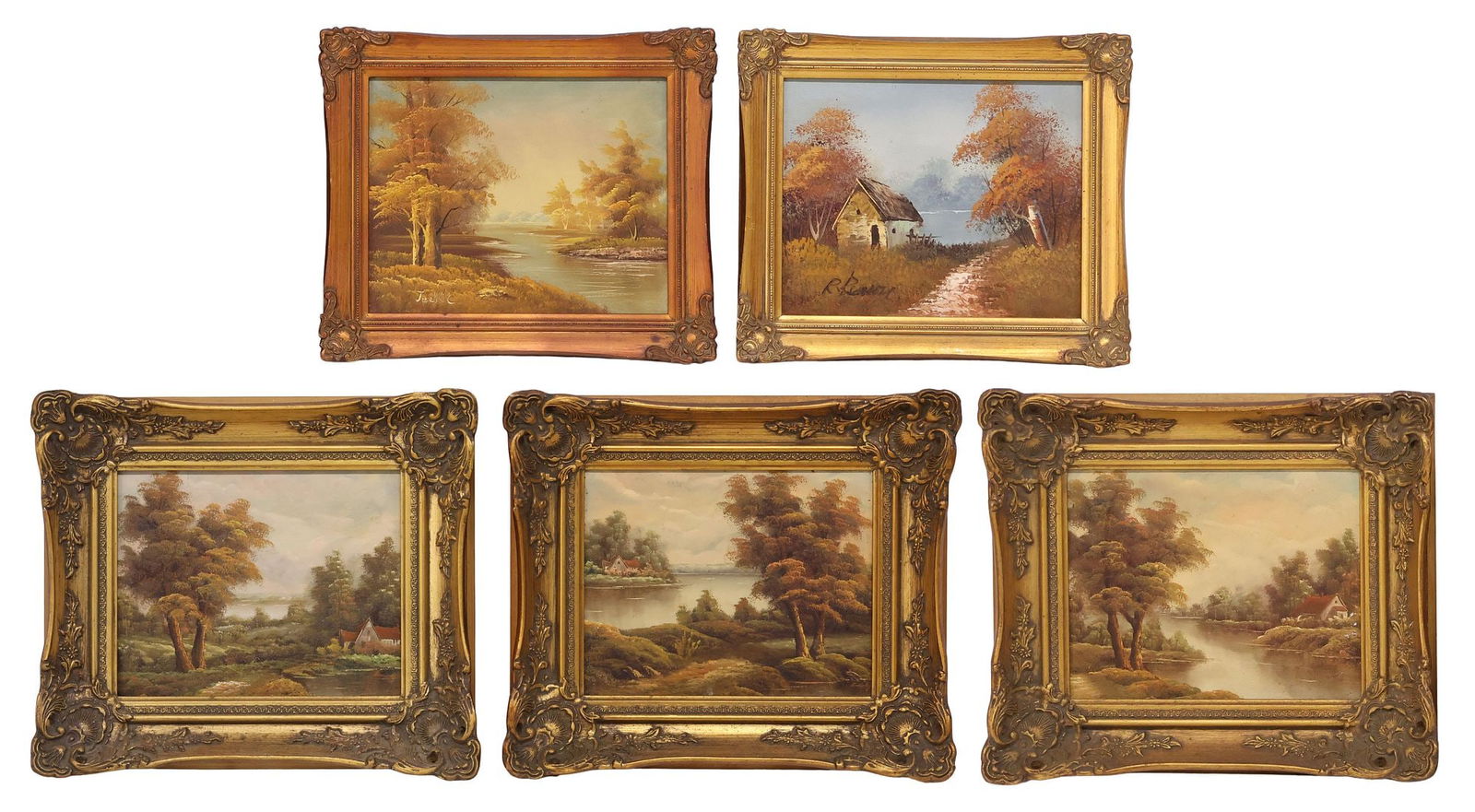 (5) FRAMED AUTUMN LANDSCAPE PAINTINGS, SIGNED JACKIE & RUSSELL (1 of 8)