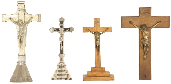 (4) COLLECTION OF GERMAN WOOD & METAL CRUCIFIXES