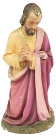 LARGE PAINTED CHALKWARE KNEELING MALE NATIVITY FIGURE, 25.5"H