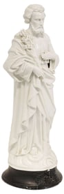 GLAZED WHITE PORCELAIN RELIGIOUS FIGURE, SAINT JOSEPH, 20"H