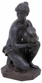 CAST COMPOSITE BLACK-PAINTED WATER BEARER SCULPTURE
