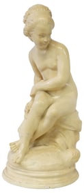 AFTER FALCONET (D.1791) CHALKWARE SCULPTURE, PSYCHE CONCEALING CUPIDS BOW, 23"H