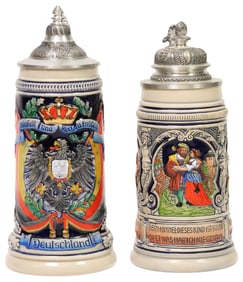 (2) GERMAN EARTHENWARE FIGURAL BEER STEINS