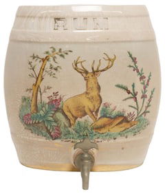 ENGLISH CERAMIC DEER RUM BARREL DISPENSER