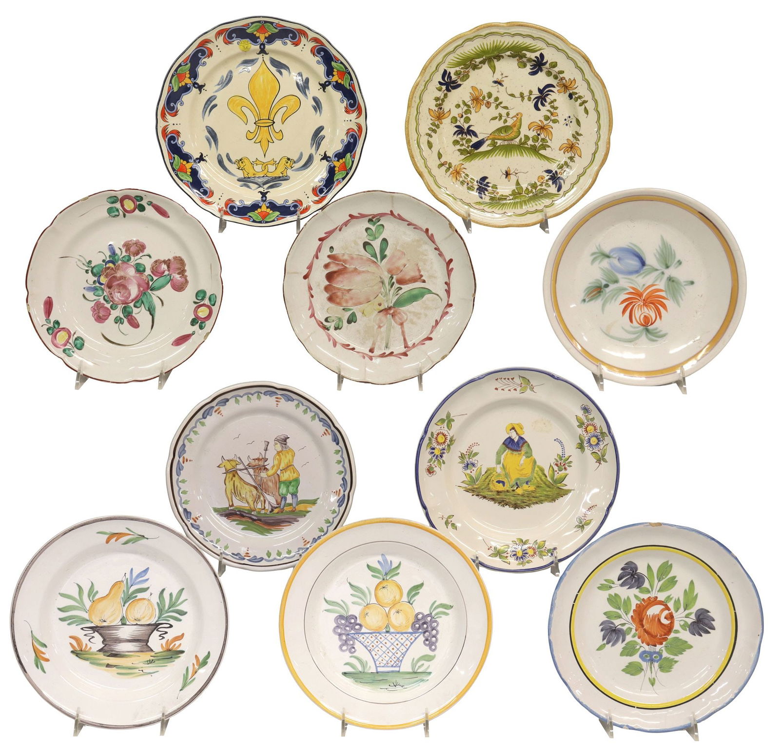 (10) COLLECTION OF FRENCH FAIENCE & CERAMIC PLATES, 2 QUIMPER (1 of 6)