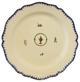 ENGLISH PEARLWARE FEATHEREDGE ARMORIAL DECORATED CHARGER