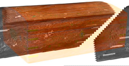 BRITISH COLONIAL BRASS-INLAID MAHOGANY DRESSING / JEWELRY BOX