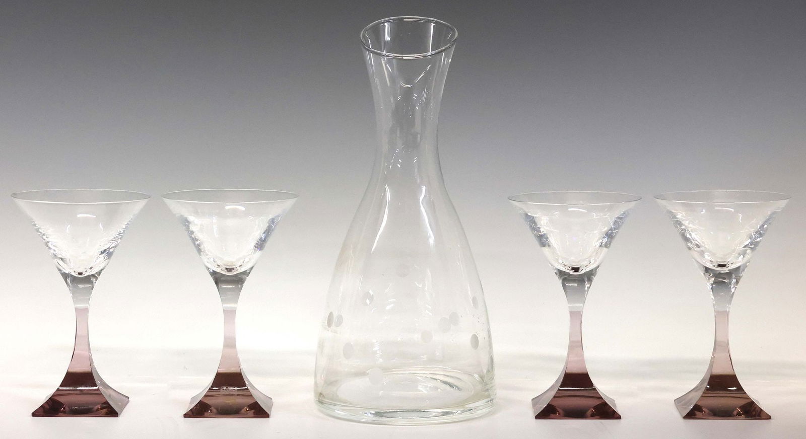(5) FRENCH KLEIN KLEIN FOR BACCARAT DECANTER & PINK MARTINI GLASSES (1 of 4)