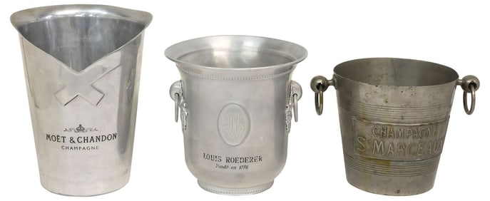 (3) FRENCH CHAMPAGNE ICE BUCKETS, MOET, ST. MARCEAUX, & ROEDERER