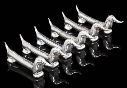 (6) FRENCH SILVERPLATE DACHSHUND DOG-FORM KNIFE RESTS
