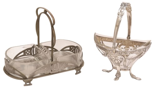 (2) WMF NEOCLASSICAL STYLE SILVERPLATE & GLASS STAND & DECO METAL SERVER